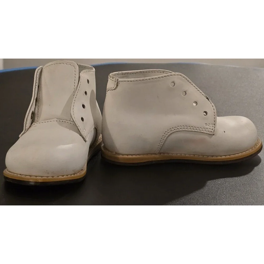 Vintage White Leather Baby Toddler Oxford Shoes Size 5 EEE Wide Leather Sole...
